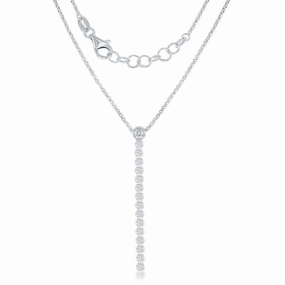 Sterling Silver Long Row of CZs Necklace