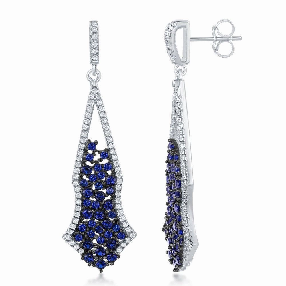 Sterling Silver Long White CZ Border Earrings