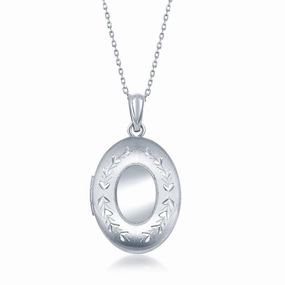 Sterling Silver Matte and Diamond Cut Border Locket