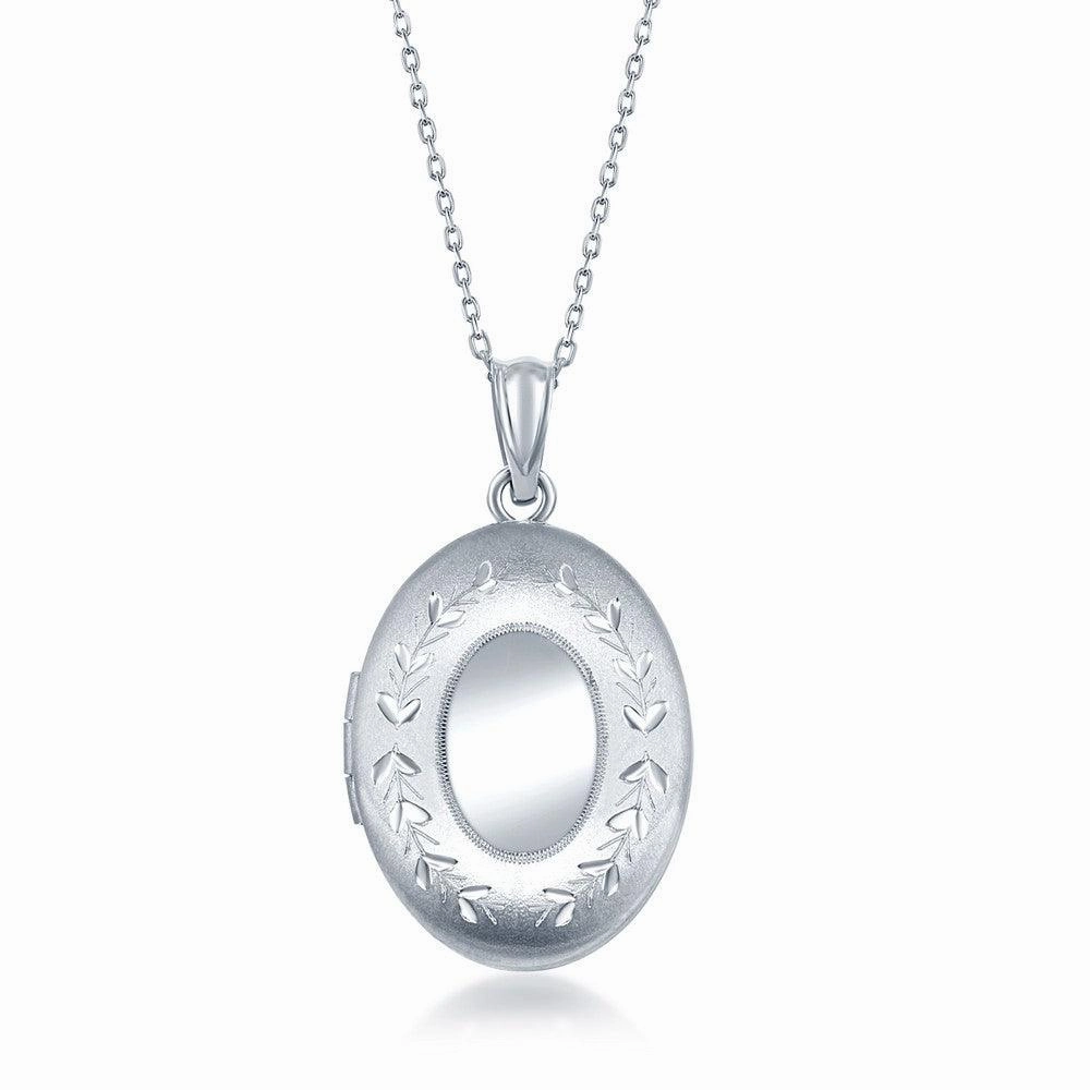 Sterling Silver Matte and Diamond Cut Border Locket
