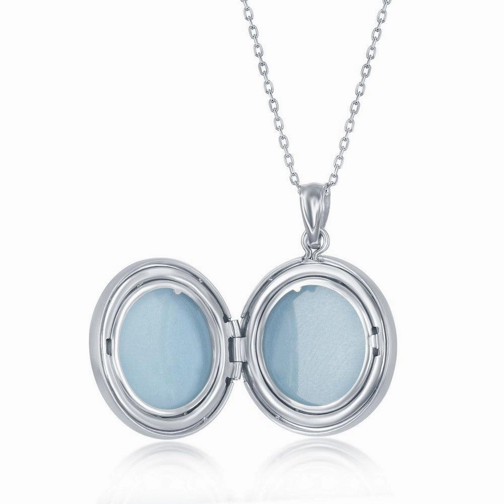 Sterling Silver Matte Angel Wings Round Locket With chain
