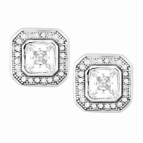 Sterling Silver Micro Pave Border Square Earrings
