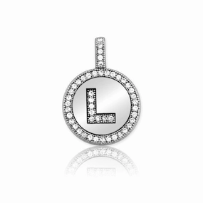 Sterling Silver Micro Pave Circle "L" Pendant with Chain