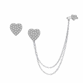 Sterling Silver Micro Pave Cuff Heart Stud Earrings