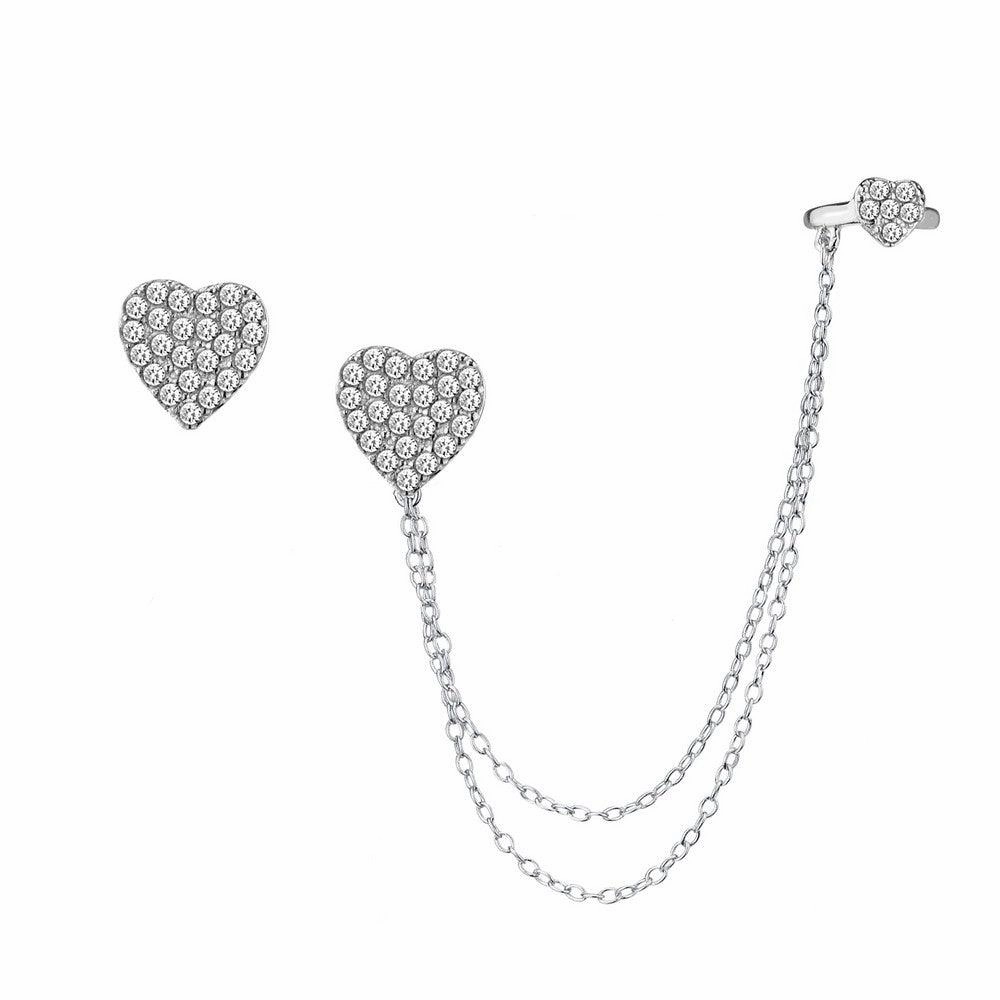 Sterling Silver Micro Pave Cuff Heart Stud Earrings