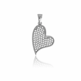 Sterling Silver Micro Pave Curved Heart Pendant (84 stones)