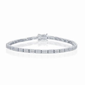 Sterling Silver Micro Pave Double Row Link Bracelet, 7.5"