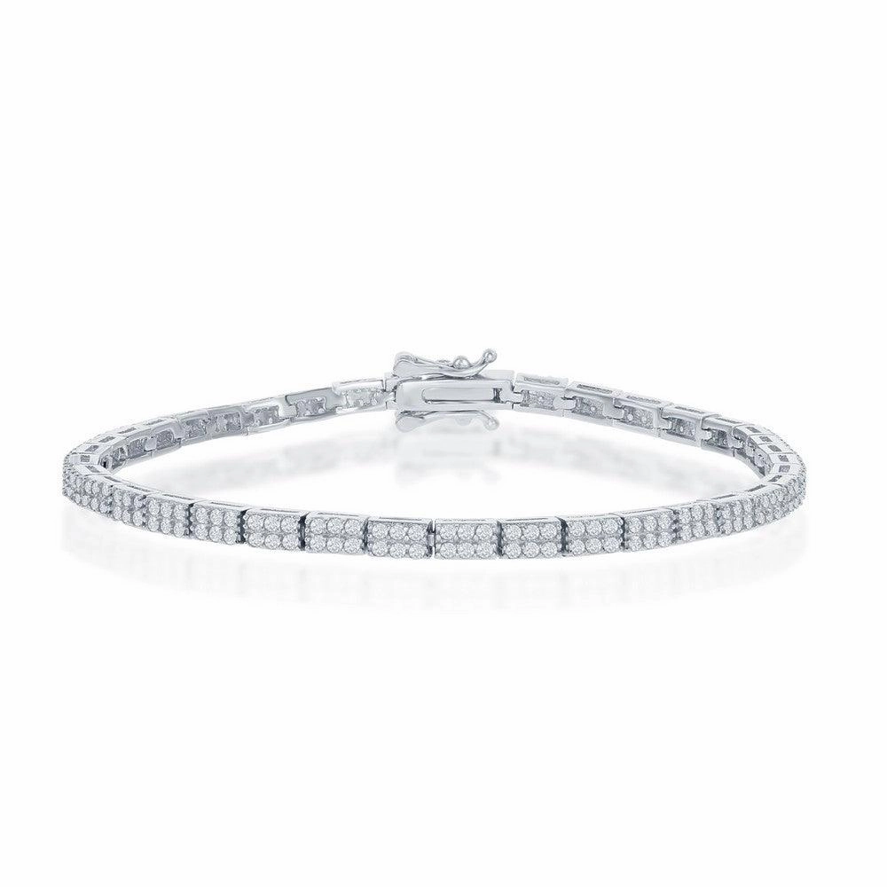 Sterling Silver Micro Pave Double Row Link Bracelet, 7.5"