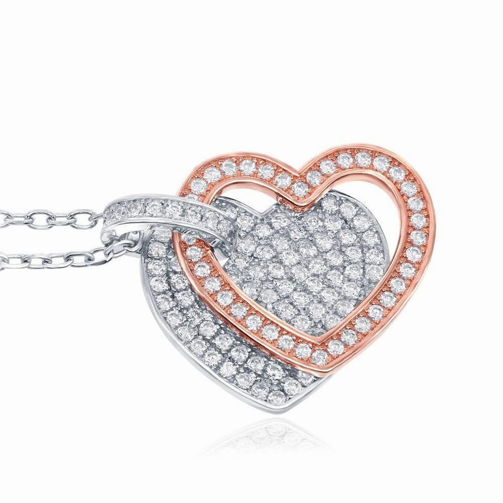 Sterling Silver Micro Pave Heart with Open RG Heart Necklace