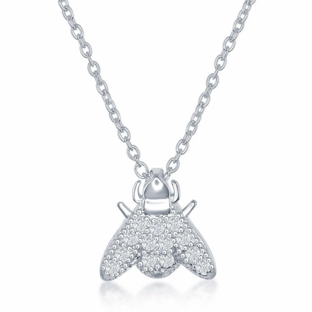 Sterling Silver Micro Pave Sliding Fly Necklace and Earrings Set