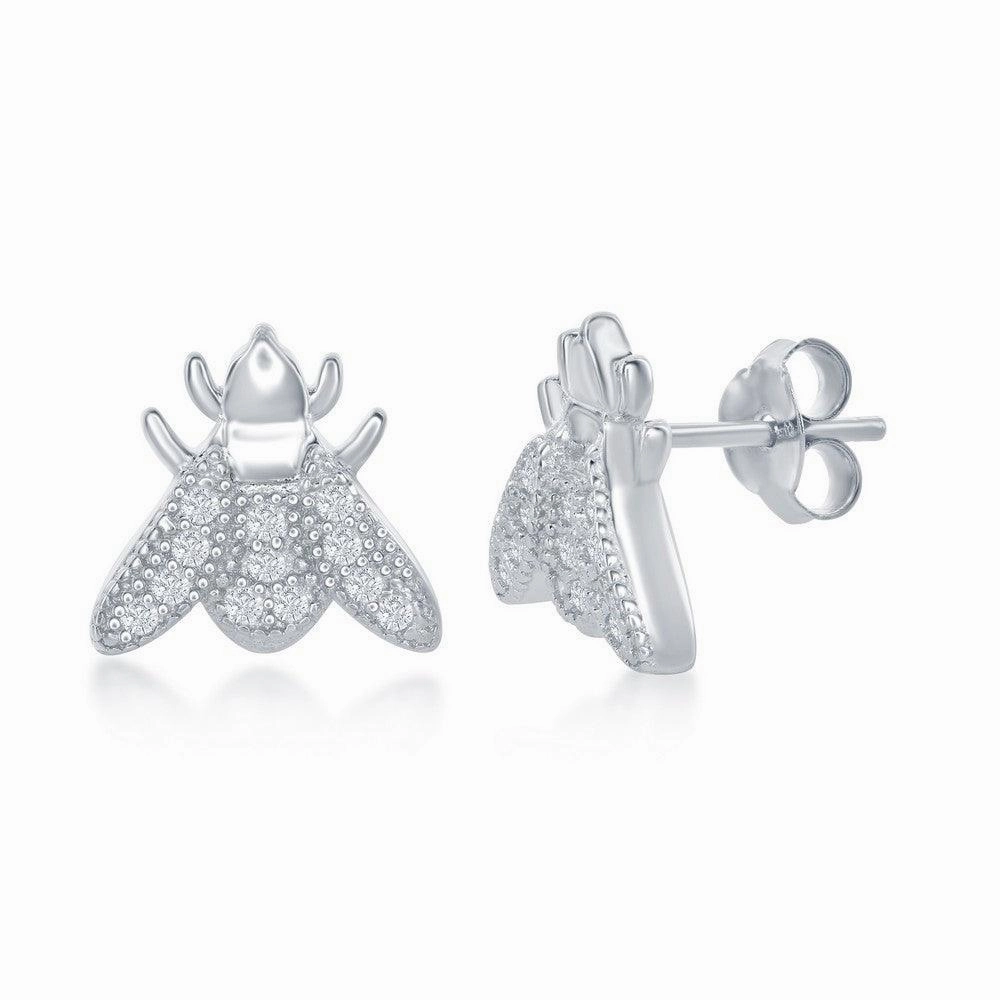 Sterling Silver Micro Pave Sliding Fly Necklace and Earrings Set