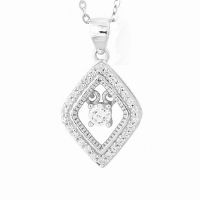 Sterling Silver Micro Pave with Center Dancing-Shimmering CZ Diamond Shaped Pendant With Chain