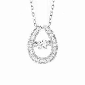 Sterling Silver Micro Pave with Center Dancing-Shimmering CZ Tearshaped Pendant With Chain