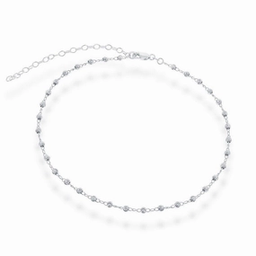 Sterling Silver Moon Cut Bead Choker Necklace