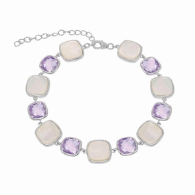 Sterling Silver MOP and Amethyst Square Bracelet, 7.25"