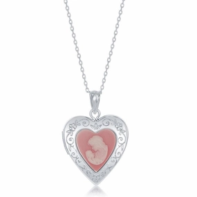 Sterling Silver Mother and Child Cameo Heart Locket