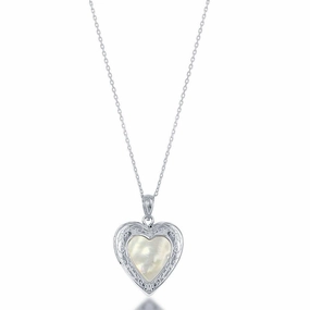 Sterling Silver Mother of Pearl Center Heart Locket