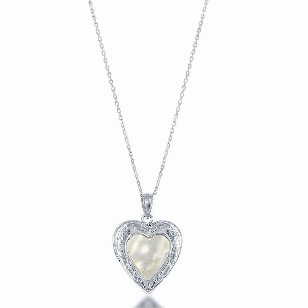 Sterling Silver Mother of Pearl Center Heart Locket
