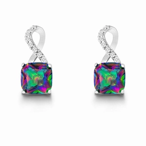 Sterling Silver Multi Half CZ Figure 8 Earrings