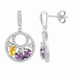 Sterling Silver Multi Pear Amethyst Earrings