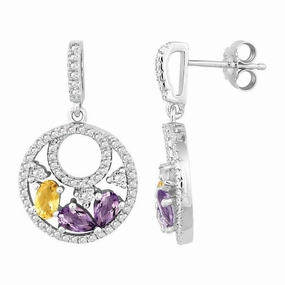 Sterling Silver Multi Pear Amethyst Earrings
