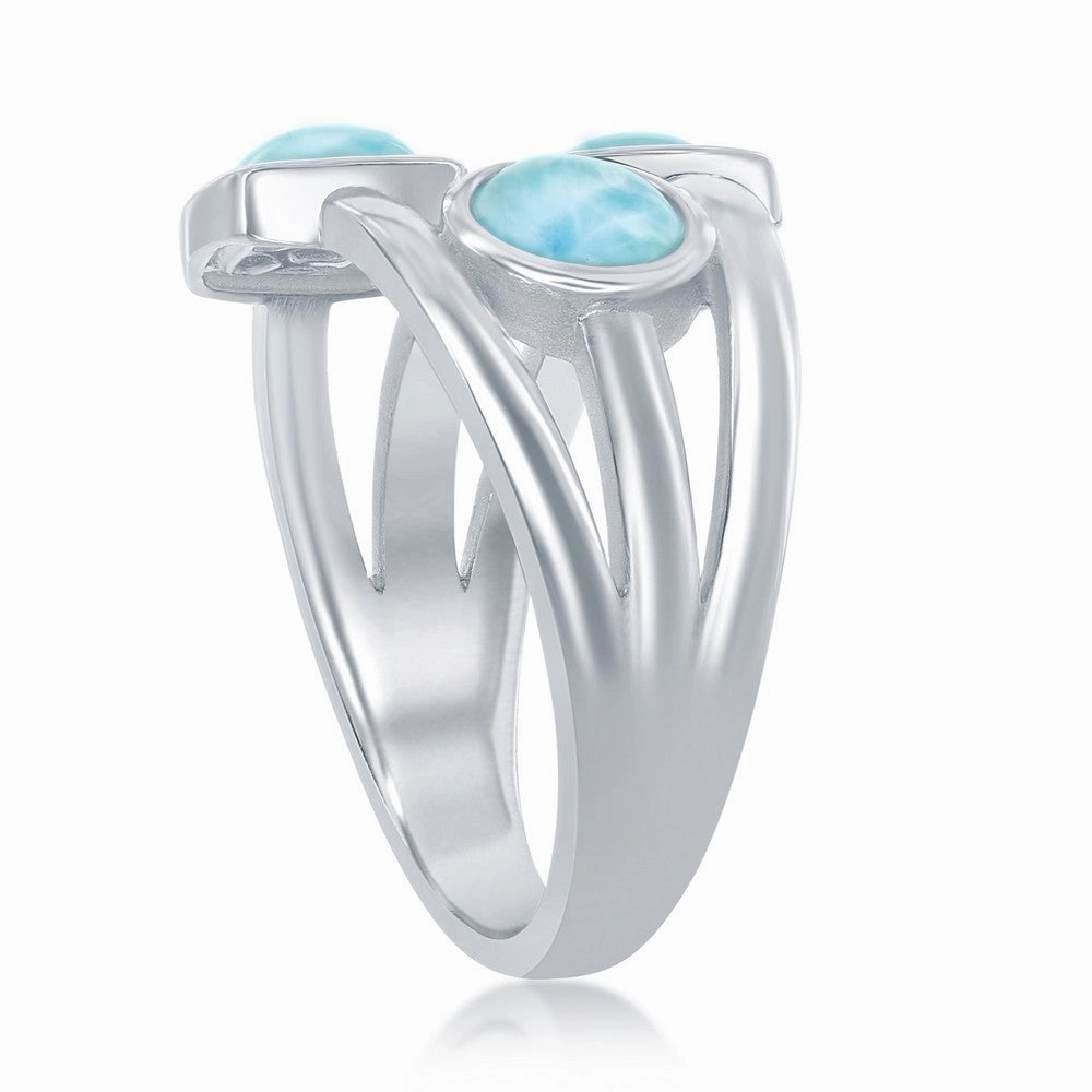 Sterling Silver Multi-Shaped Larimar Triple Band Ring, Size 9