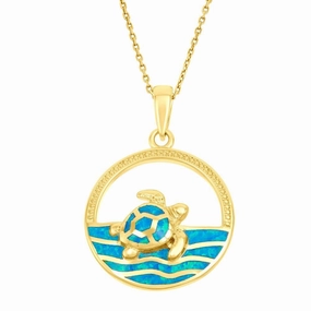 Sterling Silver Open Circle Wave and Turtle Pendant
