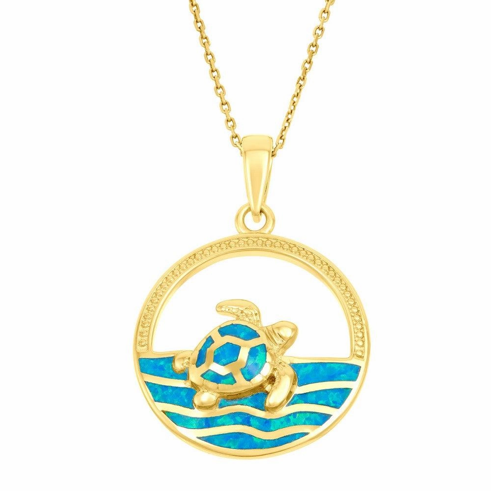 Sterling Silver Open Circle Wave and Turtle Pendant