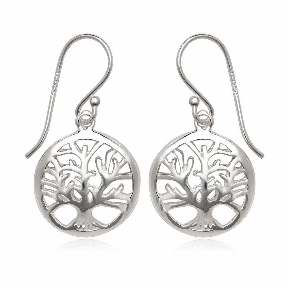 Sterling Silver Open Circle with Center Tree Earrings