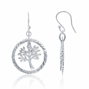 Sterling Silver Open Circle with Hanging Tree Earrings