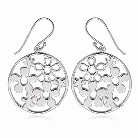Sterling Silver Open Circle with Multiple Flowers Earrings