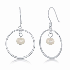 Sterling Silver Open Circle with Pearl Earrings