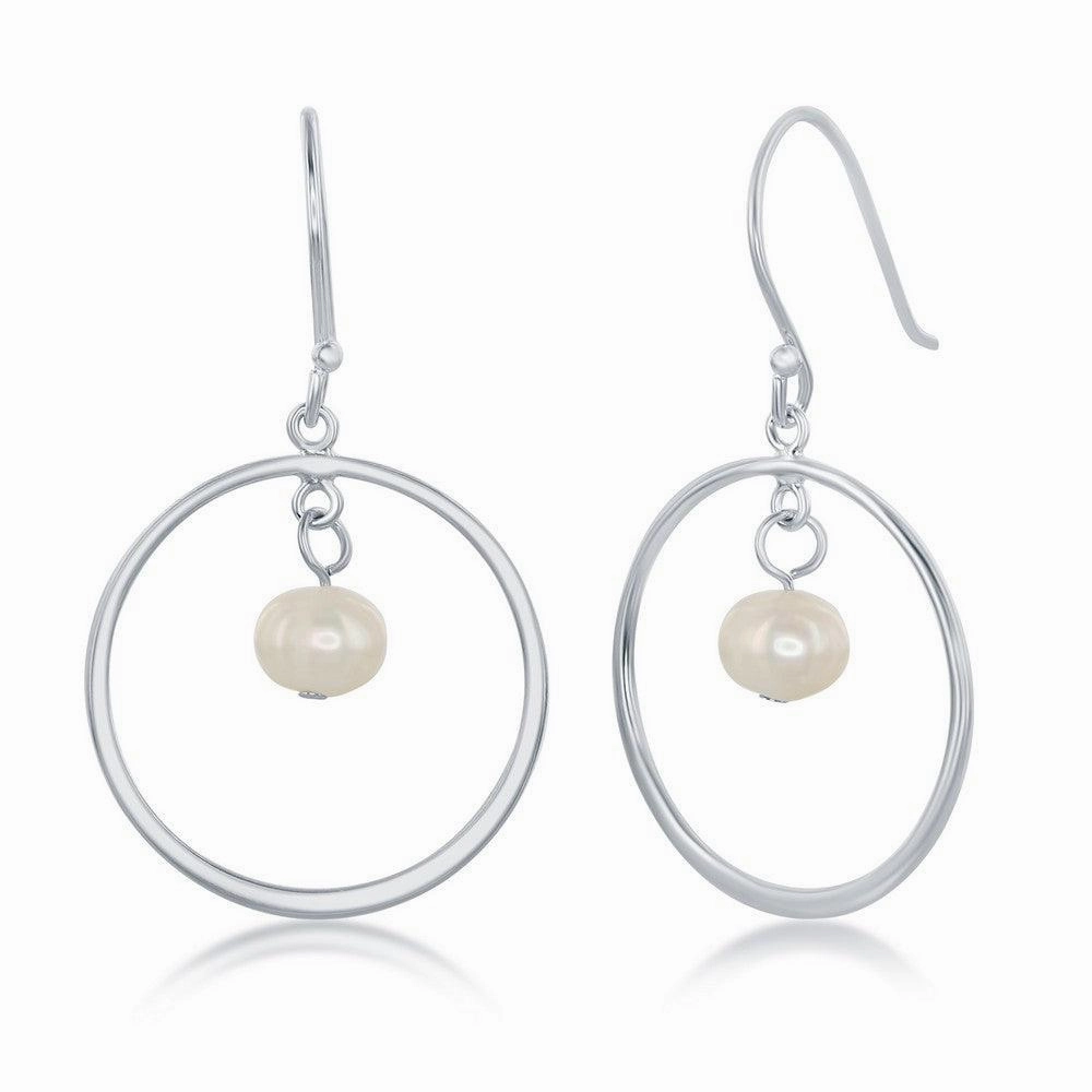 Sterling Silver Open Circle with Pearl Earrings