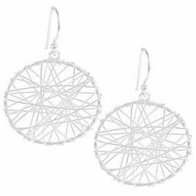 Sterling Silver Open Circle with Wire Criss-Crossing Earrings