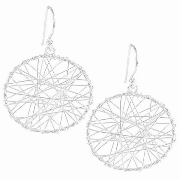 Sterling Silver Open Circle with Wire Criss-Crossing Earrings