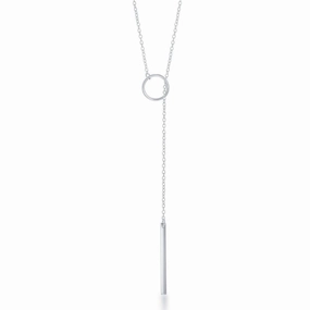 Sterling Silver Open Cricle with Vertical Hanging Bar Lariat Necklace