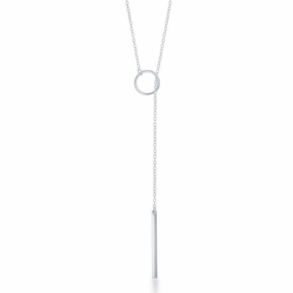 Sterling Silver Open Cricle with Vertical Hanging Bar Lariat Necklace