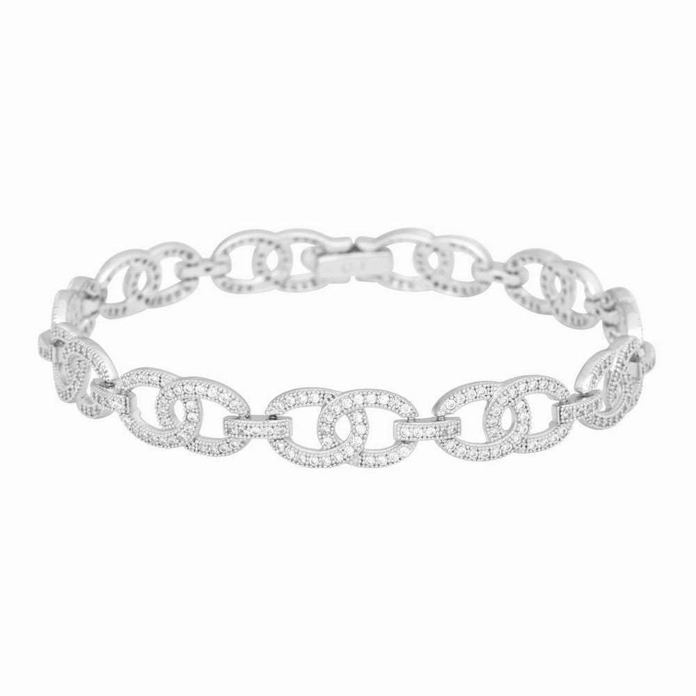 Sterling Silver Open Double Circles Linked Bracelet, 7.25"