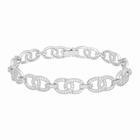 Sterling Silver Open Double Circles Linked Bracelet, 7.25"