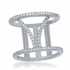 Sterling Silver Open Double CZ V Ring - W-1375