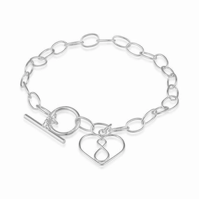 Sterling Silver Open Heart with Infinity Symbol Bracelet, 7.5"