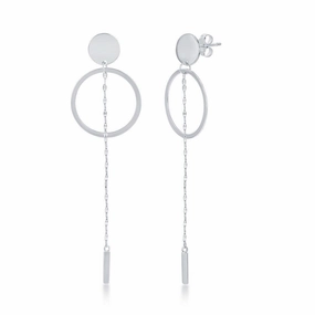 Sterling Silver Open Hoop Chain and Bar Earrings