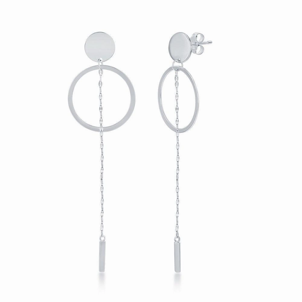 Sterling Silver Open Hoop Chain and Bar Earrings