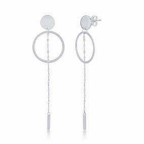 Sterling Silver Open Hoop Chain and Bar Earrings