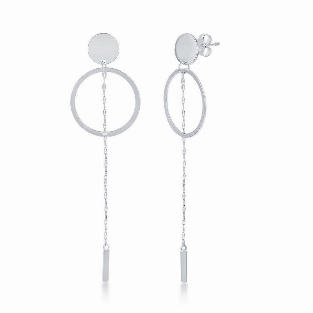 Sterling Silver Open Hoop Chain and Bar Earrings