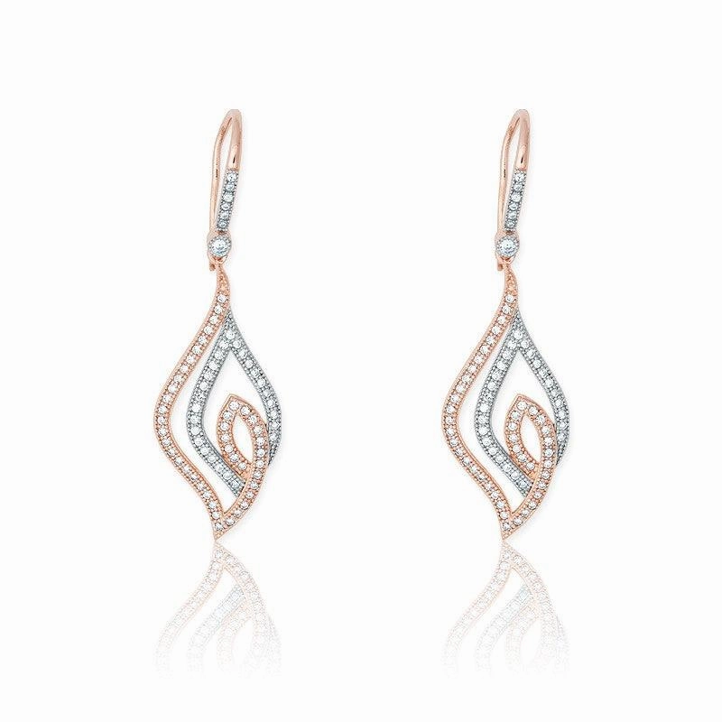Sterling Silver Open Marquise Shaped Pave Earrings