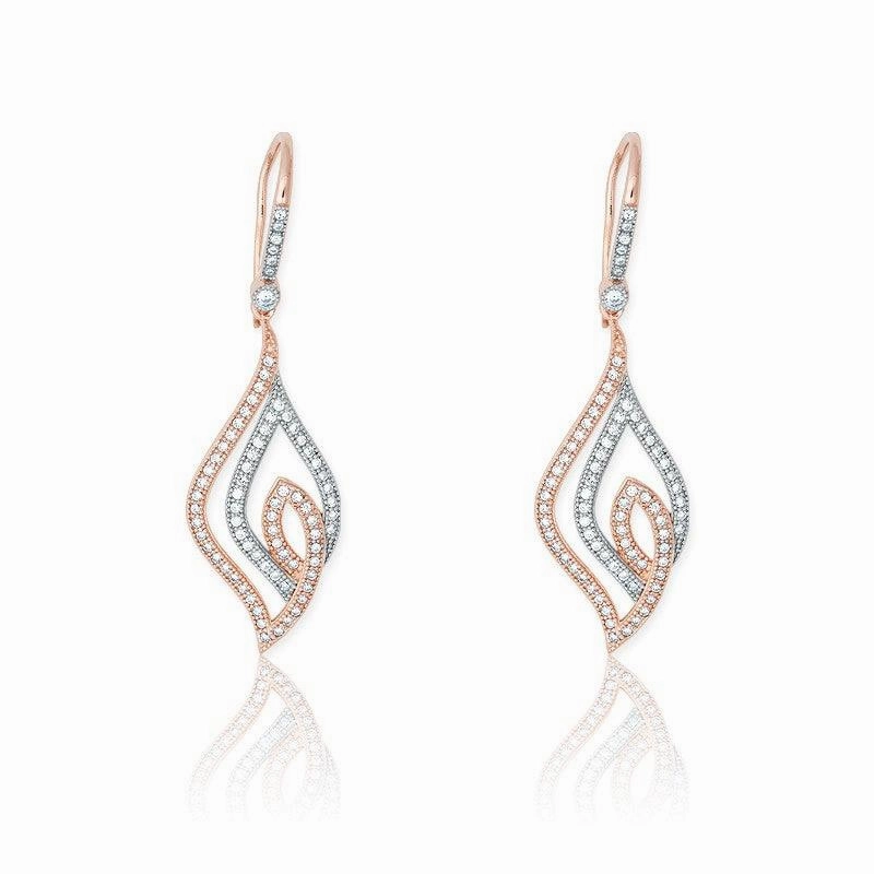Sterling Silver Open Marquise Shaped Pave Earrings