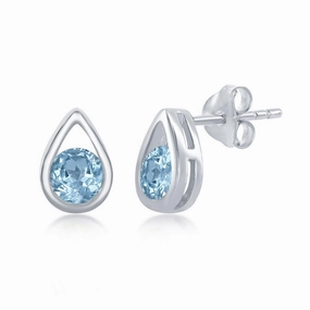 Sterling Silver Open Pear Shaped Blue Topaz Earrings