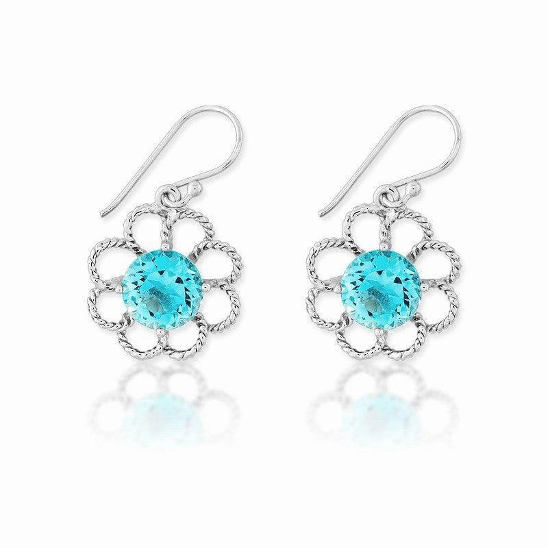 Sterling Silver Open Petal Flower Topaz Earrings