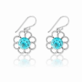Sterling Silver Open Petal Flower Topaz Earrings